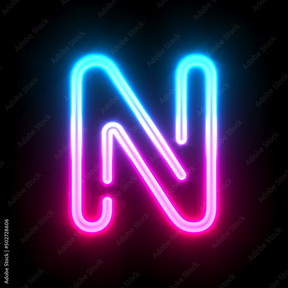 Blue pink glowing neon tube font Letter N 3D Blue pink glowing neon tube font Letter N 3D