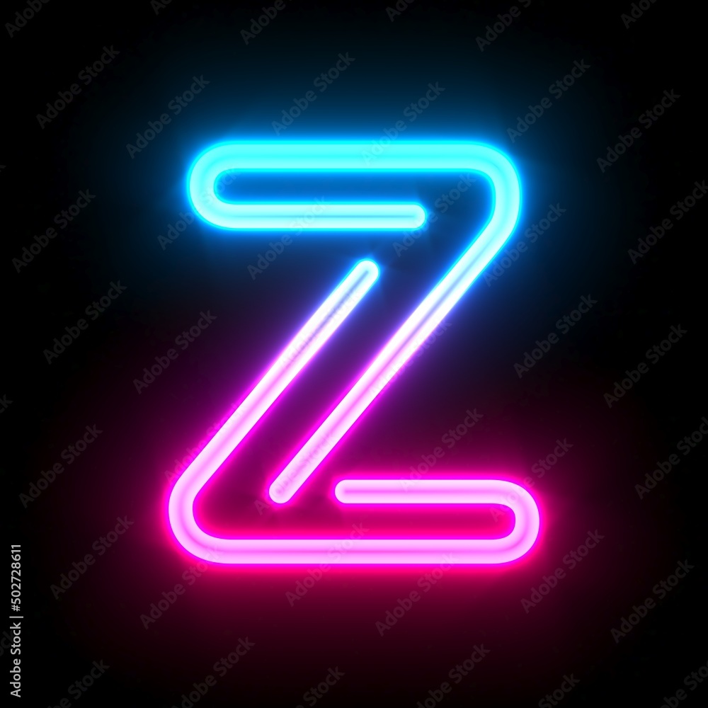Blue pink glowing neon tube font Letter Z 3D Blue pink glowing neon tube font Letter Z 3D