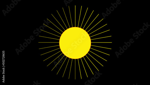 Soleil jaune avec rayons sur arrière-plan noir