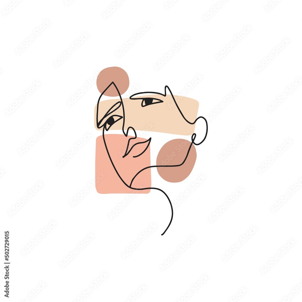 Continuous one line woman portrait in minimalism style. Modern abstract lineart female face. Linear beautiful girl drawing. Trendy fashion contoured vector illustration isolated on white background
