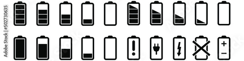 Battery icon vector set. charging illustration sign collection. load capacity symbol.