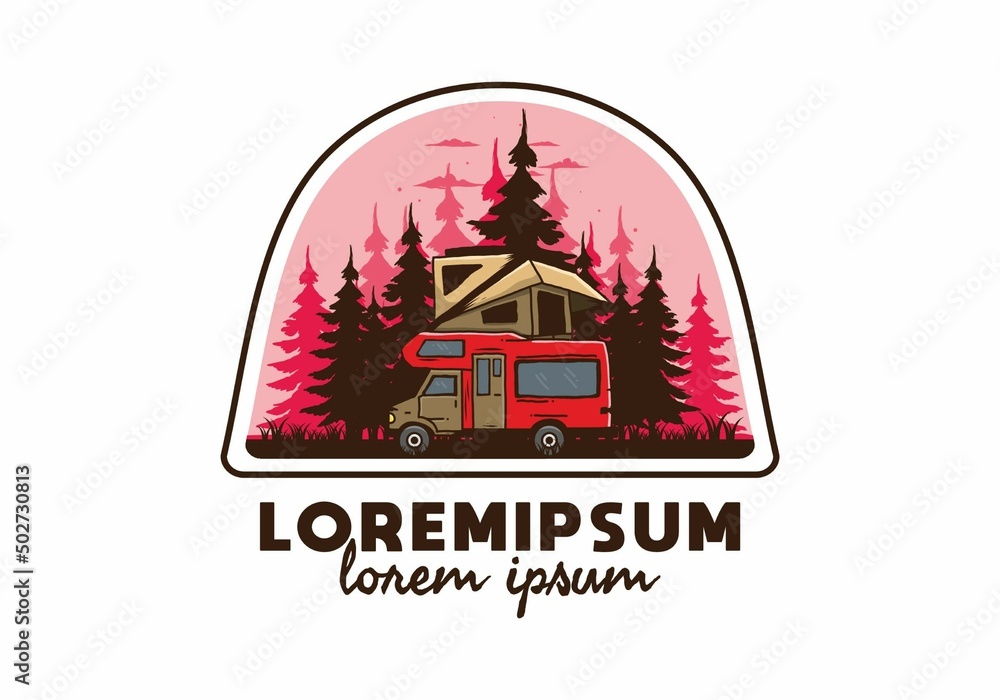Obraz premium Car roof camping in the jungle illustration