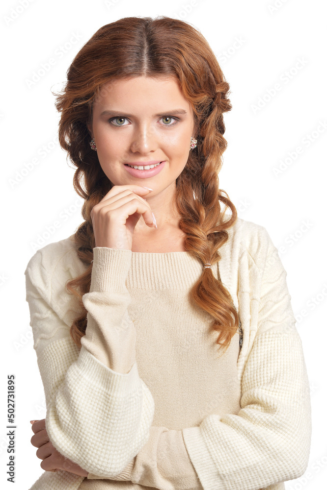 Close-up portrait of beautiful woman posing isolated Close-up portrait of beautiful woman posing isolated