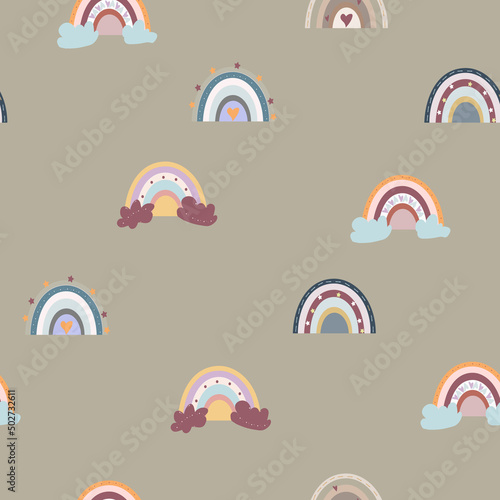 seamless pattern with cute boho rainbow