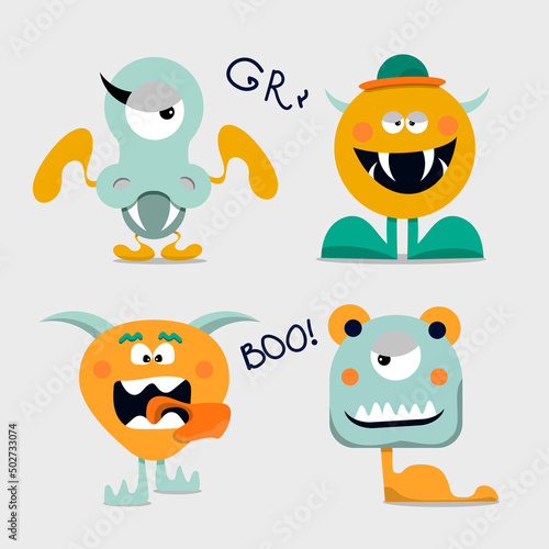 Vector set of cute monsters. flat vector illustration.