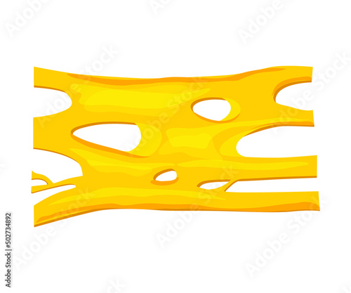 Flowing melted cheese. Vector cartoon background of hot cheddar, parmesan or holland cheesy with holes isolated on white background. 