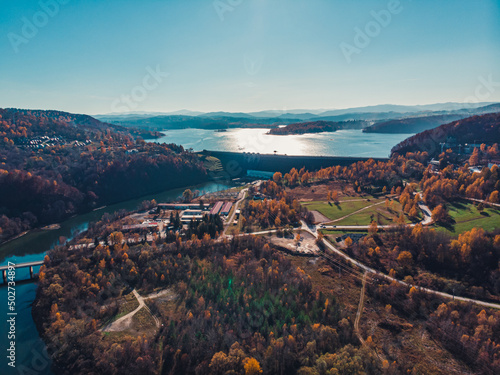 Bieszczady, Poland. Beautiful bird's-eye view on Solina Lake Dam. High quality photo