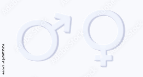 3d icon of female and male sign, white illustration of Venus mirror and Mars sword. Vector illustration