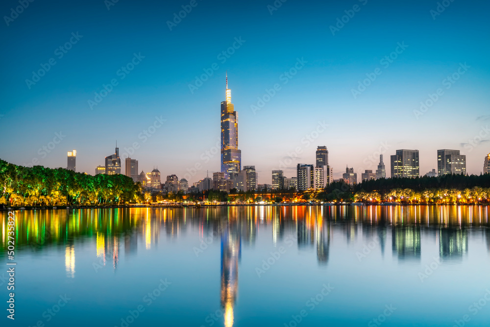 Night view of the city by the Xuanwu Lake in Nanjing