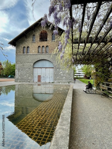 Dornbirn, Vorarlberg, Austria, 4.05.2022. Rear view of Kunstraum, showroom for contemporary and modern art in Stadtgarten. photo