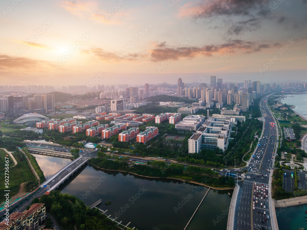 Qingdao west coast city skyline aerial photography