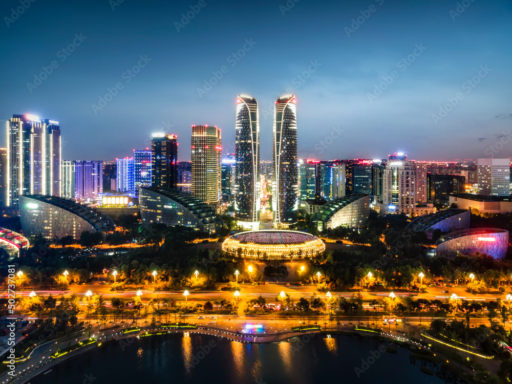 Aerial photography of Chengdu Tianfu International Financial City at night