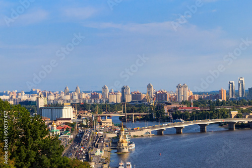 View of the Dnieper river and Kiev cityscape  Ukraine