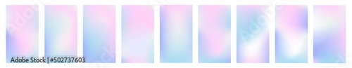 Social media story holographic gradient vector background set. Aesthetic iridescent pink and blue blurry illustration. Abstract mesh holography texture. Pearlescent backdrop, soft vertical wallpaper