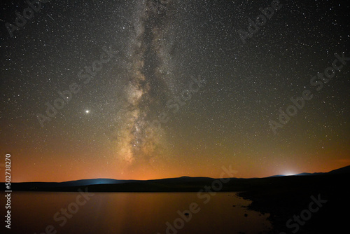 A breathtaking view of the Milky Way at night in Arpi lake  Armenia