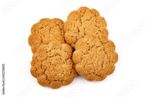 Oatmeal cookies, isolated on white background, top view.