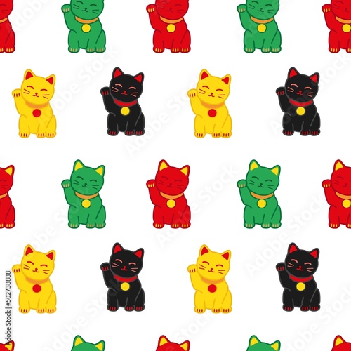 Maneki Neko Seamless pattern. Symbol of good luck, fortune and prosperity