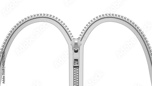 Open zipper with fastener. Realistic 3d vector isolated illustration.