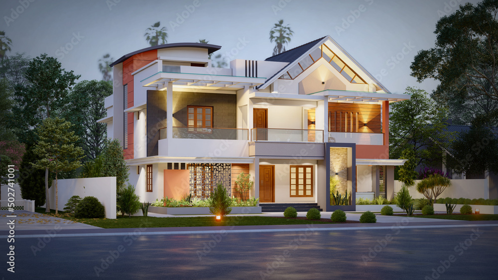 Obraz premium 3d illustration of a newly built luxury home