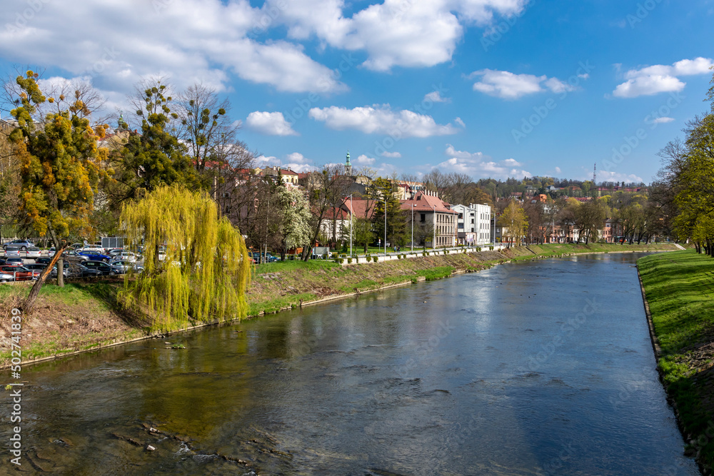 The Olza River and View from Friendship Bridge in Cieszyn