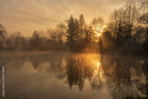 Misty sunrise over the ponds