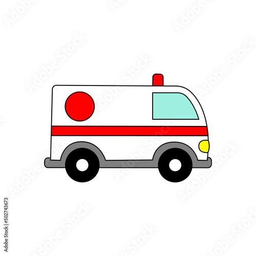 Cartoon ambulance car character isolated
