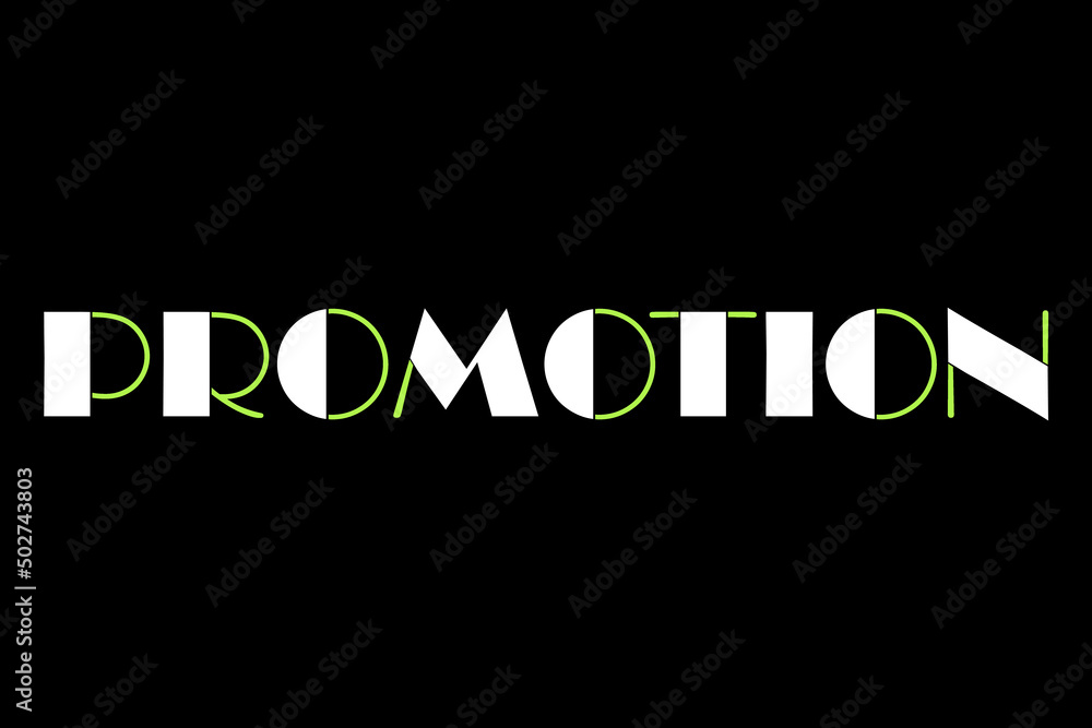 Promotion text on black background. Graphic, illustration, icon, button, web, website.