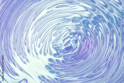 Abstract fluid art background light blue and white colors. Liquid marble. Acrylic painting with purple gradient