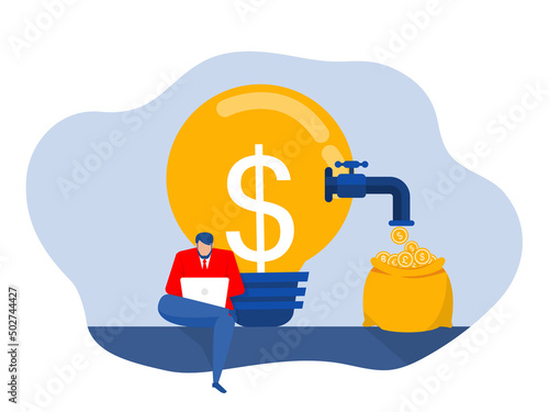 businessman  making money through computer digital asset , Idea to make money, earning or profit from business creativity