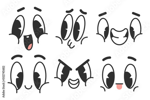 Cute cartoon comic emotion vector characters set isolated on a white background.