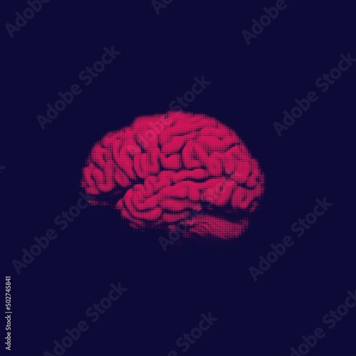 Brain halftone color silhouette