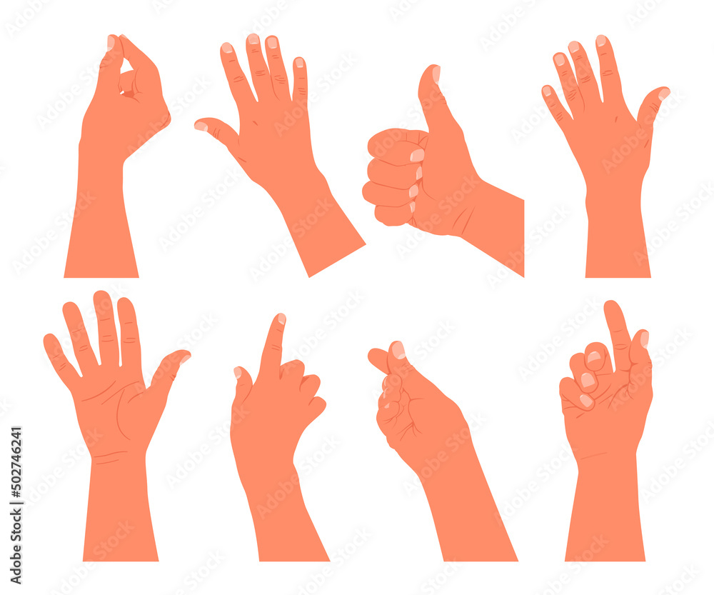 Hand with gestures vector cartoon set isolated on a white background. Hand with gestures vector cartoon set isolated on a white background.