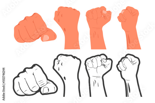 Fists vector cartoon set isolated on a white background.