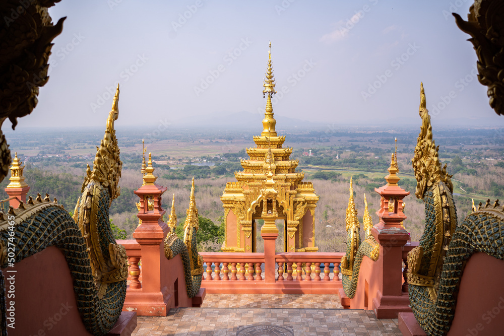 Fototapeta premium Wat Phra That Doi Phra Chan ,Lampang, Thailand , 6 march 2022, Lanna style of Buddha image hall or Wihan Somdet Ong Pathom .