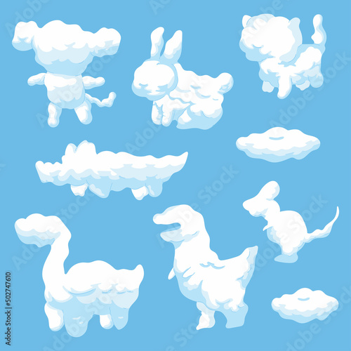 Animals cloud shapes vector cartoon set isolated on background.
