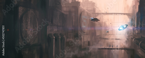 Photography Futuristic city streets, 3D illustration.