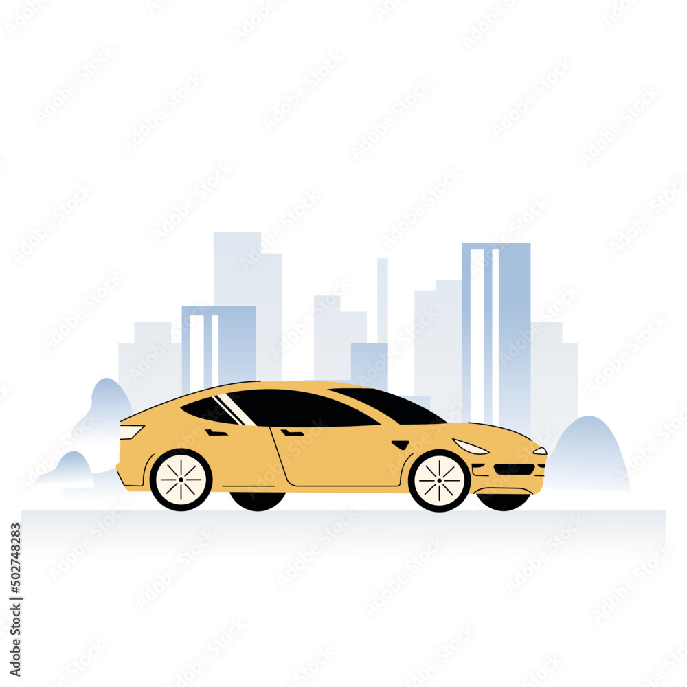 car in city town taxi road vector