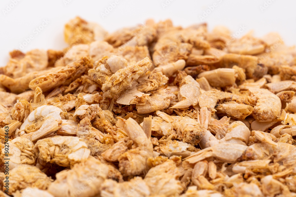 Dried shrimp closeup on white background. Selective focus Dried shrimp closeup on white background. Selective focus