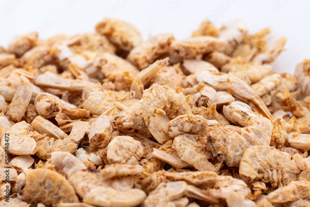 Dried shrimp closeup on white background. Selective focus Dried shrimp closeup on white background. Selective focus