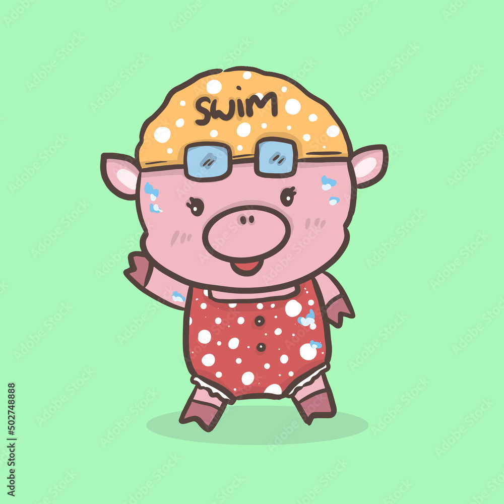 pig cartoon character swimming pig cartoon character swimming