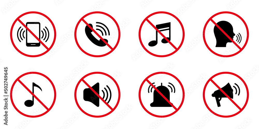 Silence Mute Black Silhouette Icon Set. Forbidden Loud Sound Voice Pictogram. Ban Noise Phone Loudspeaker Sound Red Stop Symbol. Call Prohibited Notice. Quiet Mode Icon. Isolated Vector Illustration Silence Mute Black Silhouette Icon Set. Forbidden Loud Sound Voice Pictogram. Ban Noise Phone Loudspeaker Sound Red Stop Symbol. Call Prohibited Notice. Quiet Mode Icon. Isolated Vector Illustration