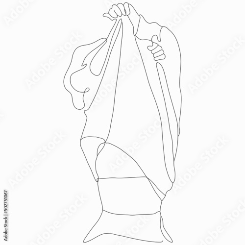 Fashion girl posing. Street style. Nice vector flat line art illustration. Vector element for decoration in the style of minimalism. Fashion model. Imitation of drawing by one line. Trendy look