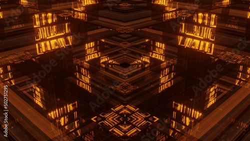 Library interstellar, scene for background. Abstract fractal. Multidimensional surface, conceptual. 3D illustration