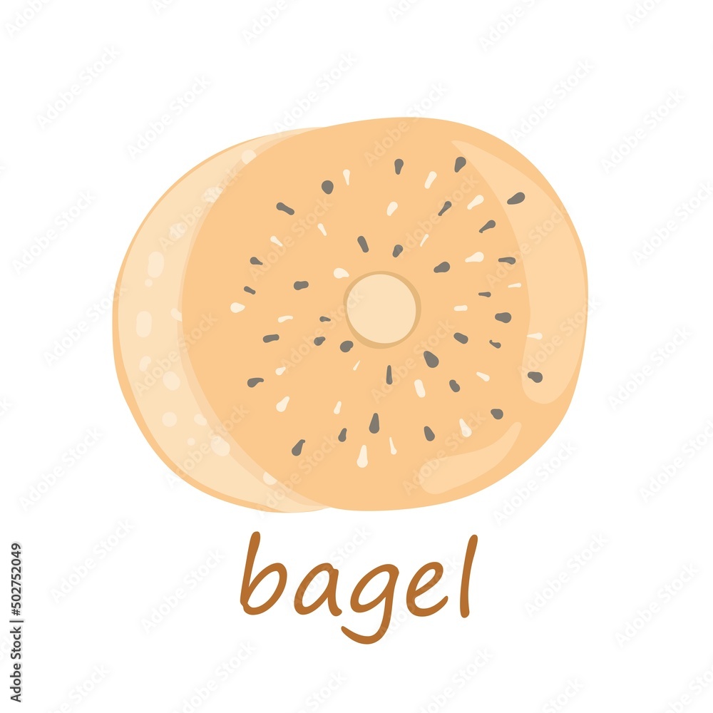 Bagel with sesame seeds. Icon, clipart for website, ,food delivery, bakery store, recipe collection. cartoon style. Bagel with sesame seeds. Icon, clipart for website, ,food delivery, bakery store, recipe collection. cartoon style.