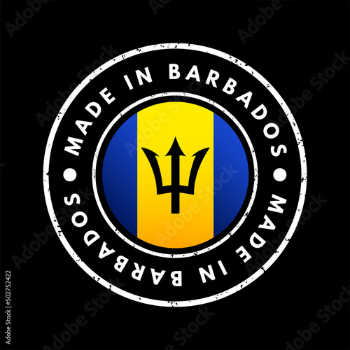 Made in Barbados text emblem stamp, concept background photo