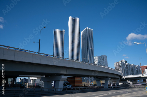 high-rise buildings in Moscow against the blue sky. Urban spring landscape © Andrew