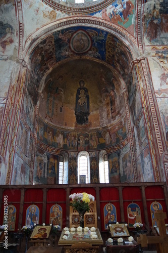 mosaics in the old cathedral, mosaics on the walls, church interior, cathedral interior © dominikadiakow