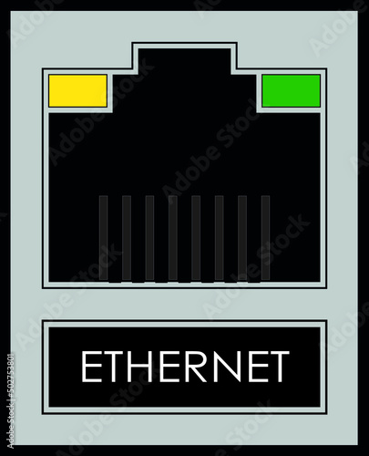 Ethernet port icon, rj45 network socket, 8p8c network socket.