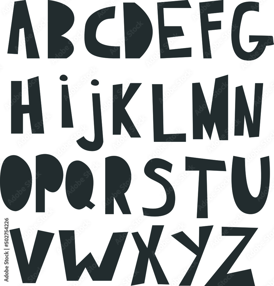 Cute alphabet. Hand drawing font for children. Flat isolated vector ...