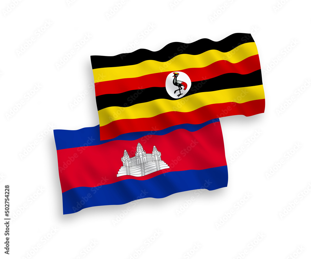 Flags of Kingdom of Cambodia and Uganda on a white background Flags of Kingdom of Cambodia and Uganda on a white background